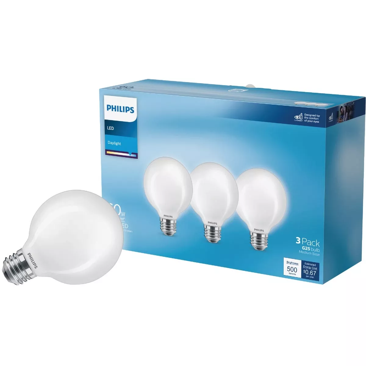 60-watt Equivalent G25 Frosted Glass Non-dimmable E26 Led Light Bulb Daylight 5000k (3-pack)