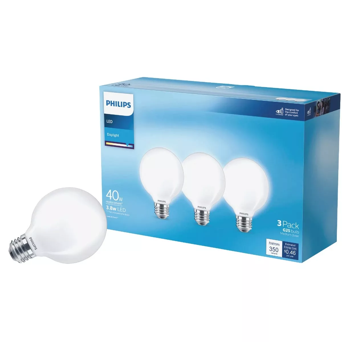 Led 40-watt G25 Globe Light BulbFrosted DaylightNon-dimmableE26 Medium Base (3-pack)